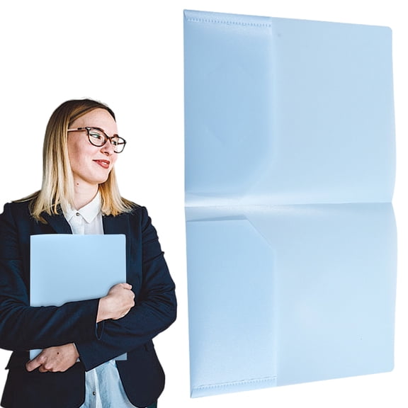 Miyuadkai Light Blue Plastic Letter Size Folder with Pockets, 2 Business Card Slots, Multifunctional Tadpole Shaped File Folder for Ofice Document Organization, Perfect for Summer