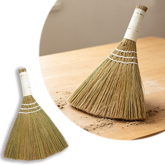 Miyuadkai Natural Whisk Sweeping Hand Handle Broom (Small and Short, Plain)for Indoor Outdoor Home Garage Hallway Kitchen Floor Cleaning, Traditional Handmade Broom