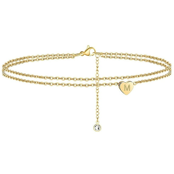 Miyuadkai Necklaces Anklet Letter Initial Heart Women Ankle Layered Bracelets Anklet Jewelry M One Size