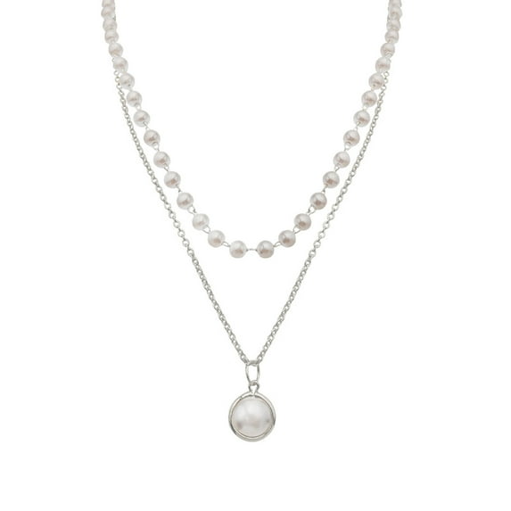 Miyuadkai Necklaces Chain Pendant Pearl Necklace Jewelry Charm Gifts Clavicle Women Double Choker Necklaces Pendants Jewelry Silver One Size