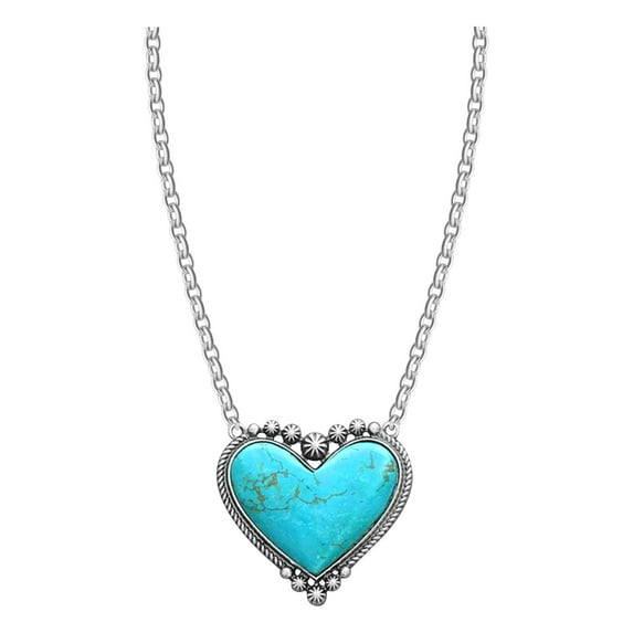Miyuadkai Necklaces Creative Vintage Heart Turquoise Pendant Necklace Personality Fashion Party Boho Jewelry Gifts Jewelry Sky Blue