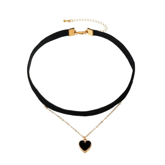 Miyuadkai Necklaces Japan And South Personalized Neck Accessories Beautiful Flannel Fabric Necklace Female Sense Double Love Pendant Choker Collarbone Chain Jewelry Black One Size