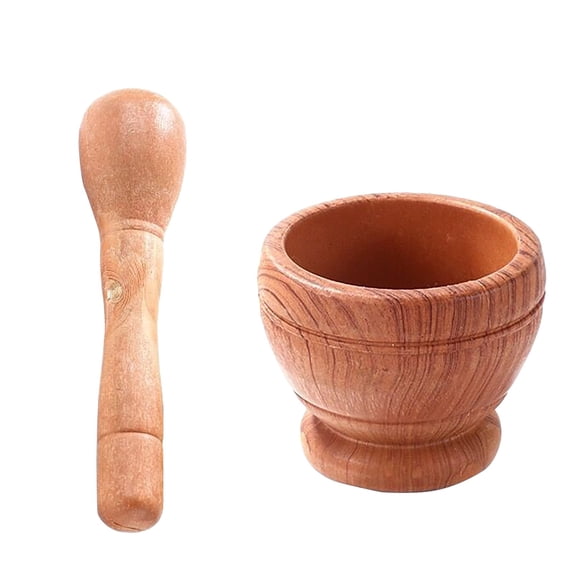 Miyuadkai Pestle and Mortar, Natural Wooden 6.7 Inch Stone Cup and Crusher Set, Hand Grinder for Herbs and Pesto