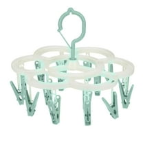 Miyuadkai Plastic Clip Hangers, Laundry Rack Strong Load Bearing 360 Rotation Foldable Anti Slip 16 Clips Clothes Drying Rack for Home Green, 16-Clip Hanger