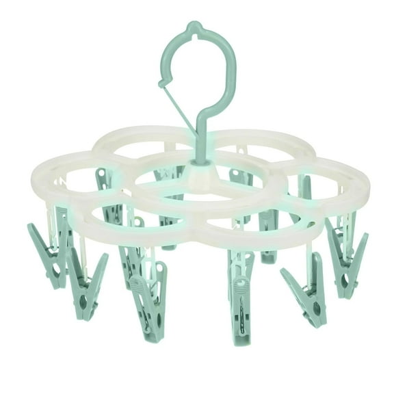Miyuadkai Plastic Clip Hangers, Laundry Rack Strong Load Bearing 360 Rotation Foldable Anti Slip 16 Clips Clothes Drying Rack for Home Green, 16-Clip Hanger