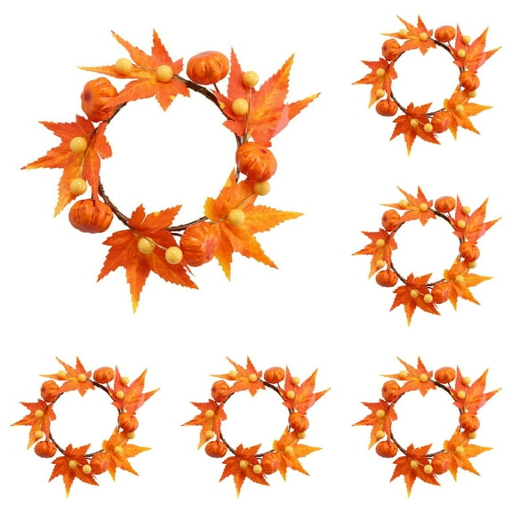 Miyuadkai Pumpkin Wreath 6Pcs, Autumn Decorative Pumpkin Wreath Fall Themed Door and Wall Ornament with Maple Leaves and Pumpkins, Pumpkin Wreath*6