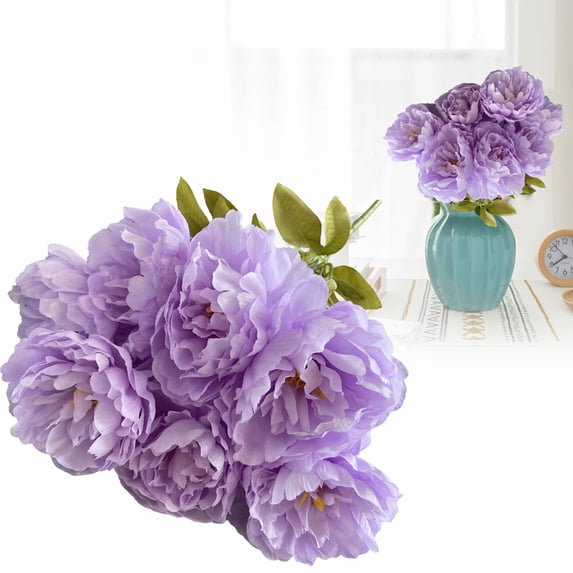 Miyuadkai Purple Artificial Peony Silk Flowers, 7-Headed Bouquet for Wedding Home Decor Centerpieces, Faux Floral Arrangement for Vase Table, Long-Lasting