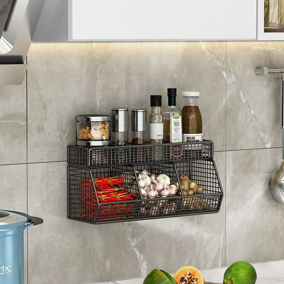 Miyuadkai Rack, Wall Mounted Kitchen Shelves Small Item Organizer Wire Mesh Storage Basket Rack Easy Installation Large Capacity Clutter Makeup Organizers