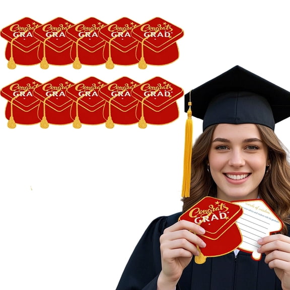 Miyuadkai Red 2026 Graduation Gift Card, Graduation Hat Shaped Card 10 Pack Greeting Cards for High School College Graduation Decorations, Message Cards