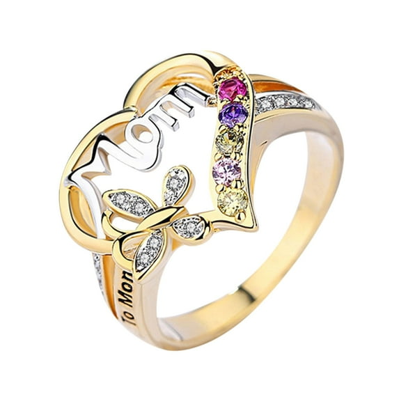 Miyuadkai Rings Fashion Letter Color Diamond Ring Rings Love Mom Mother's Temperament Diamond Rings Jewelry Gold 8