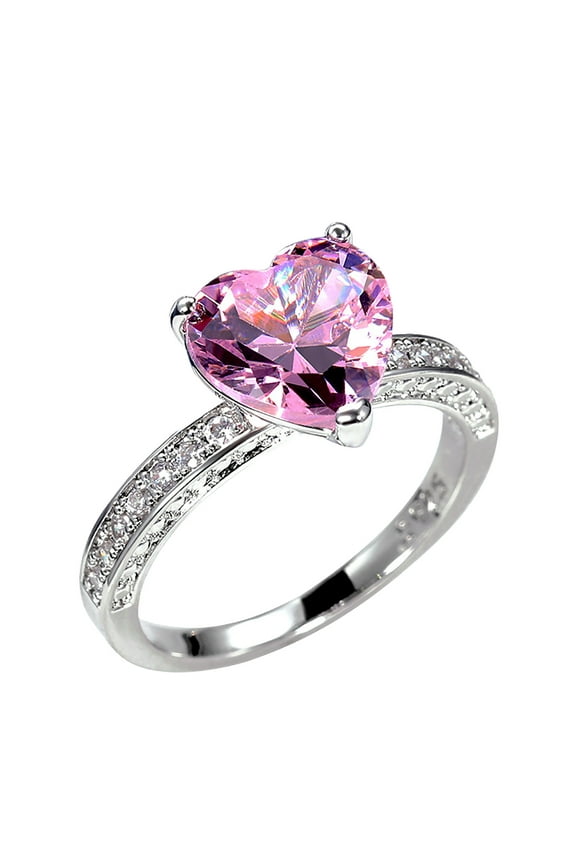 Rings Fashion Women'S Love Heart Zirconia Diamond Ring Engagement Wedding Ring Jewelry Pink 8