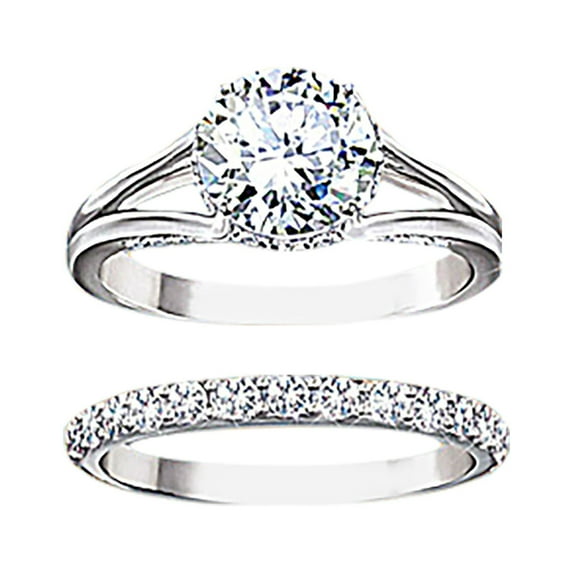 Miyuadkai Rings Fashion Women's Colorless Inlaid Round Ring Hollow Big Ring Set White Rings Jewelry B One Size