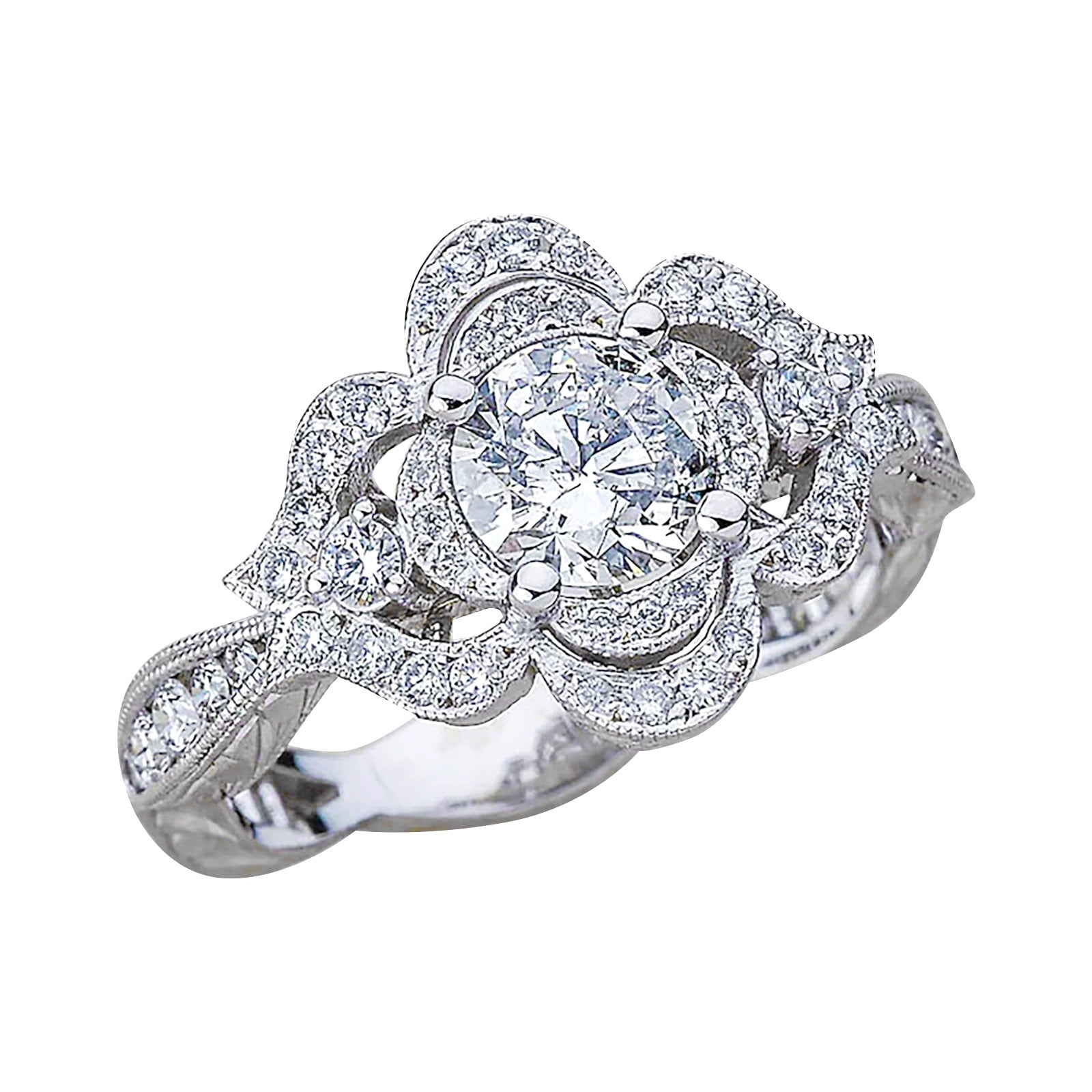 Fashion Diamond Rings For Ladies 2026.Miyuadkai Rings Flower Shape Full Diamond Ring For Women Fashion ...