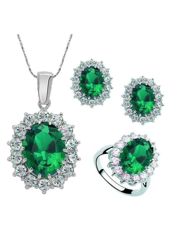 Miyuadkai Rings Ring Wedding Jewelry Jewelry Style Fashion Earrings Necklace Set Women Jewelry Sets Jewelry Green 6