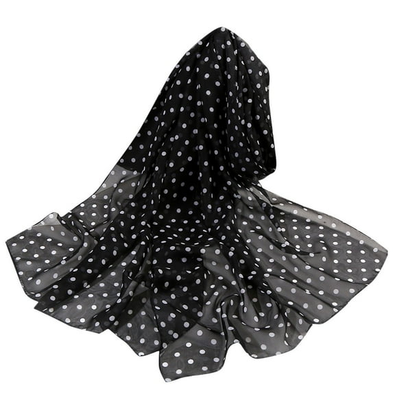 Miyuadkai Scarf Silk Women 160*50cm Print Wrap Dot Shawl Soft Scarf Scarves Long Scarf Accessory Black