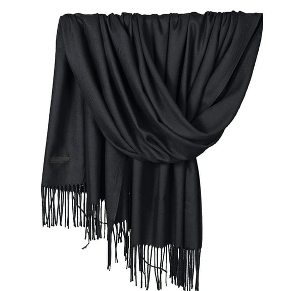 Miyuadkai Scarf Women Pashmina Scarf Soft Solid Plain Shawl Wrap Fashion Warm Neck With Fringes Accessory Black