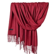 Miyuadkai Scarf Women Pashmina Scarf Soft Solid Plain Shawl Wrap Fashion Warm Neck With Fringes Accessory Red