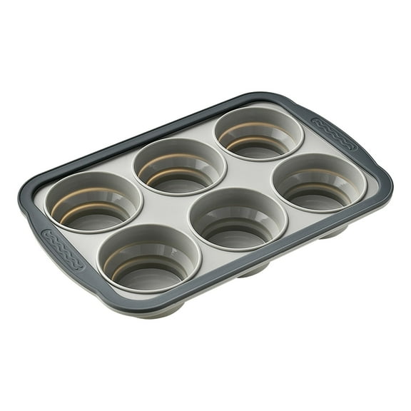 Miyuadkai [Silicone Muffin Pan 6-Hole Muffin Cup Gray], Silicone Pan for Baking with Metal Reinforced Frame 6/12 Cup Regular Size Cupcake Pan Silicone Tray Pan Baking Pan for Oven Dishwasher