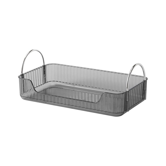Miyuadkai Smoky Gray Square Makeup Organizer with Silver Rod – Single Layer Cosmetic Storage Tray, Bathroom Countertop Organizer, Metal Handle, Neat Disposal