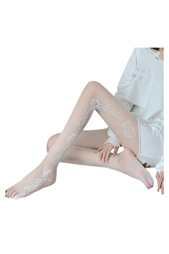 Stockings Stockings Tights (without Pattern Pantyhose Panties) Seggings Print Size Floral Women's Tights Accessory White