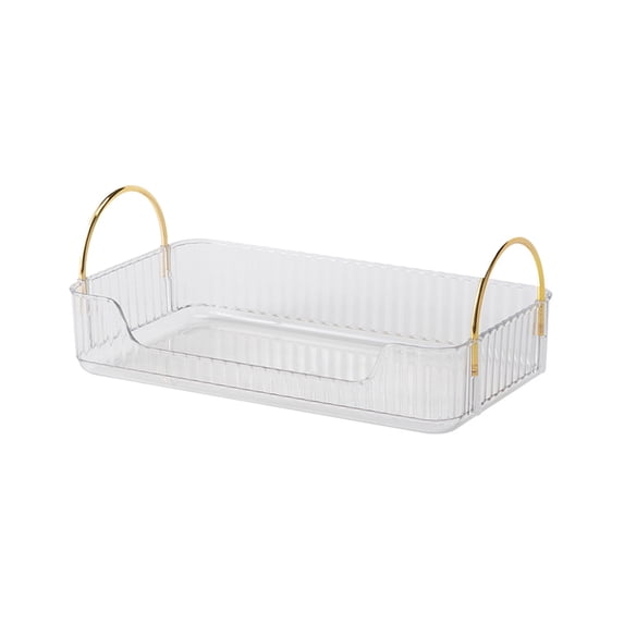 Miyuadkai Transparent Square Makeup Organizer with Gold Rod – Single Layer Cosmetic Storage Tray, Bathroom Countertop Organizer, Metal Handle, Neat Disposal