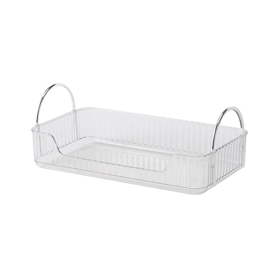 Miyuadkai White Square Makeup Organizer with Silver Rod – Single Layer Cosmetic Storage Tray, Bathroom Countertop Organizer, Metal Handle, Neat Disposal