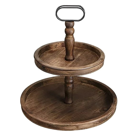 Miyuadkai Wooden Double-Layer Pallet, Farmhouse Wooden Decorative Two Tier Trays 2 Tier Serving Tray Stand for Rustic Table Centerpiece, Wooden Double-Layer Pallet*1