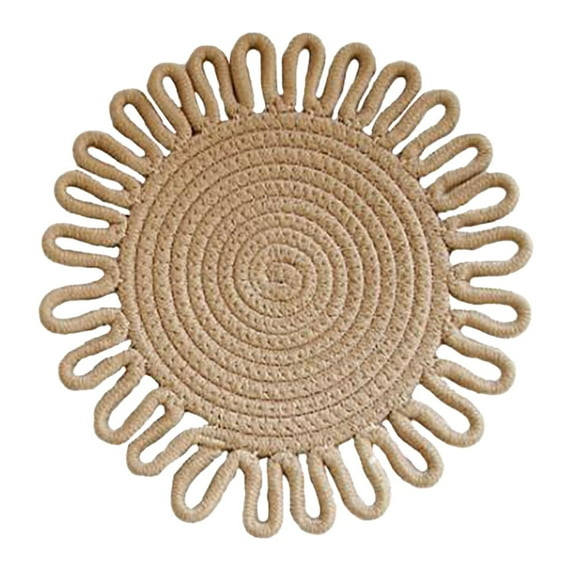 Miyuadkai Woven Insulation Mat Table Mat Khaki 24Cm, Woven Floral Placemat Cotton Cord Vintage Woven Insulation Mat Kitchen Floral Placemat Handmade Cotton Pot Cushion Cup (Diameter 7.1 "9.4" 11.8 ")