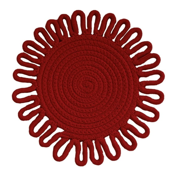 Miyuadkai Woven Insulation Mat Table Mat Red 30Cm, Woven Floral Placemat Cotton Cord Vintage Woven Insulation Mat Kitchen Floral Placemat Handmade Cotton Pot Cushion Cup (Diameter 7.1 "9.4" 11.8 ")
