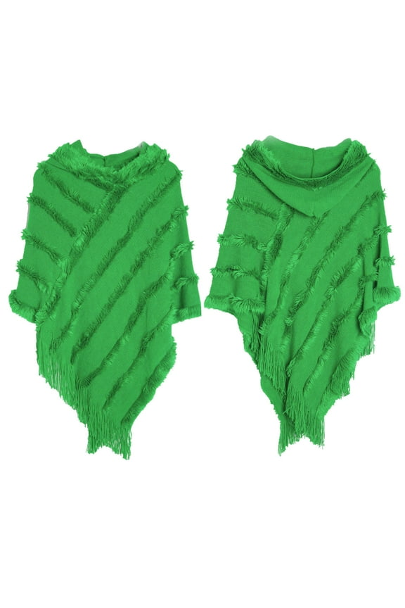 Wraps Women Solid Poncho With T els Knitted Shawl Scarf Fringed Wrap Sweater Pullover Cape Gifts For Women Accessory Green