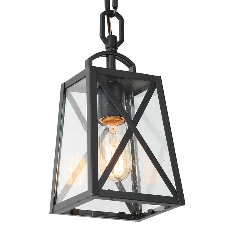 LNC Miyuk 1-Light Matte Black and Seeded Glass Modern Square LED Mini Pendant Light,11"H