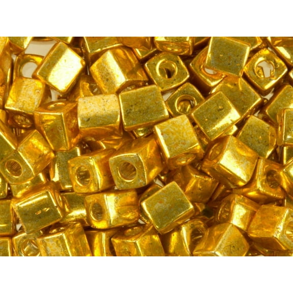Miyuki - 20Gr Metallic Gold Miyuki 4mm Square Cube Glass Seed Beads