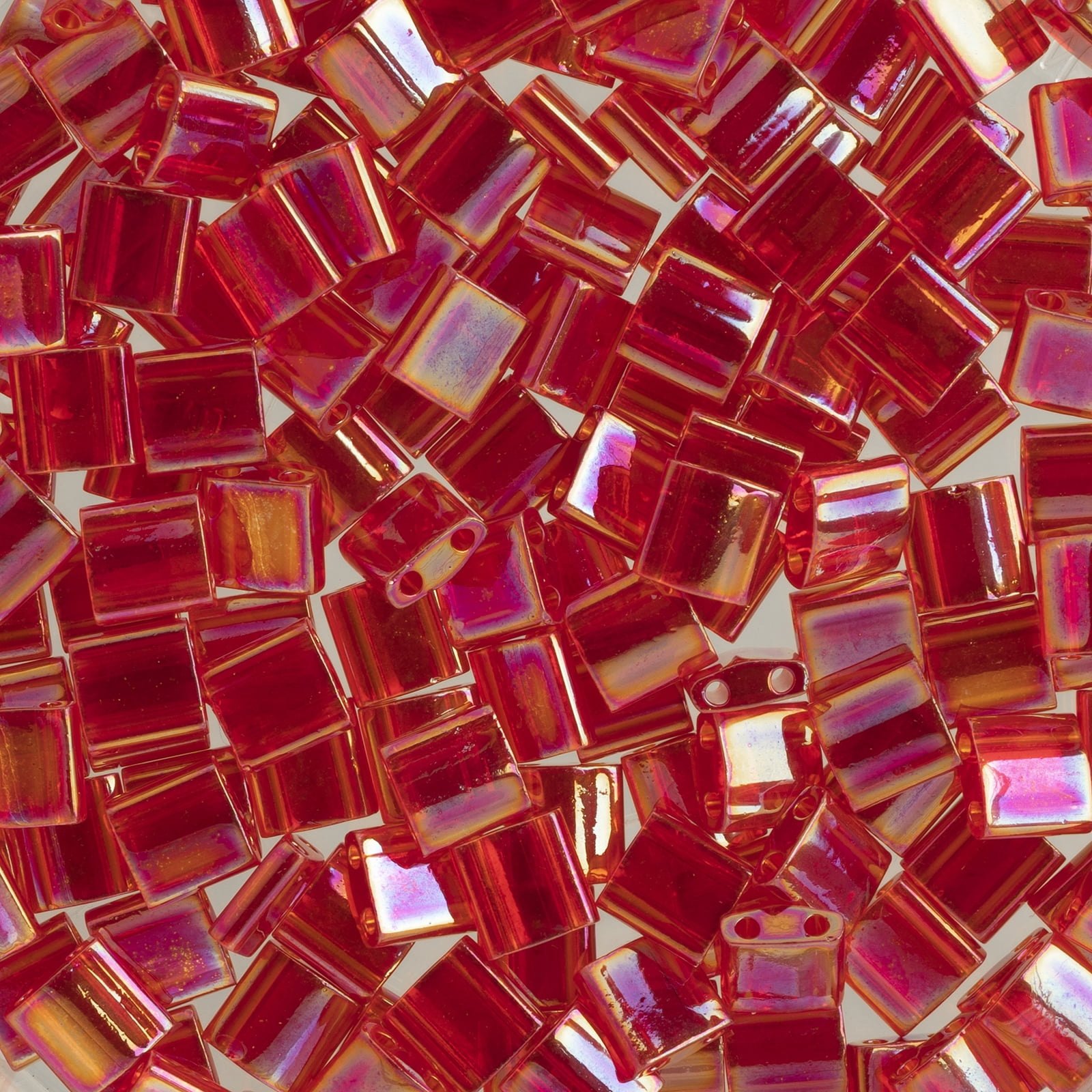 Miyuki 5x5mm TL-254 Red Transparent AB Tila Glass Square Beads 50 Grams