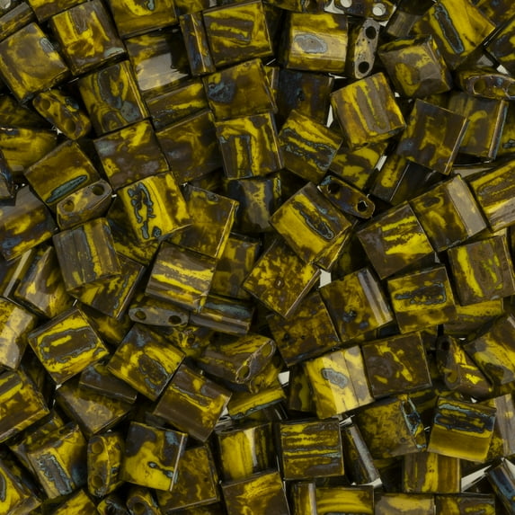 Miyuki 5x5mm TL-4519 Yellow Brown with Yellow Picasso Opaque Tila Glass Square Beads 50 Grams