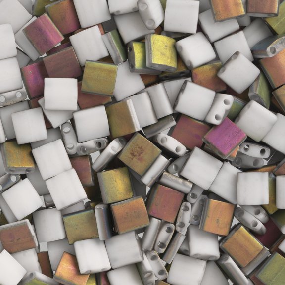 Miyuki 5x5mm TL-4559 White Vitrail Opaque Matte Tila Glass Square Beads 50 Grams