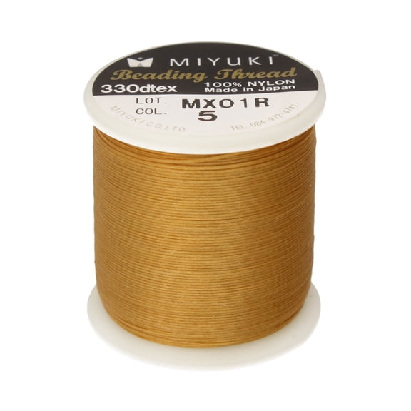 Miyuki Beading Thread – Pre-Waxed Nylon String for Stringing Projects, 50 Meter/55 Yard Spool, Gold Color, .2mm Diameter, Made in Japan