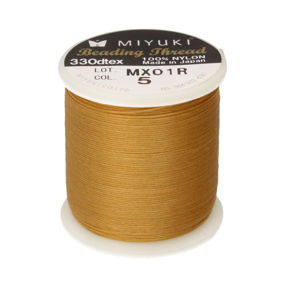 Miyuki Beading Thread – Pre-Waxed Nylon String for Stringing Projects, 50 Meter/55 Yard Spool, Gold Color, .2mm Diameter, Made in Japan