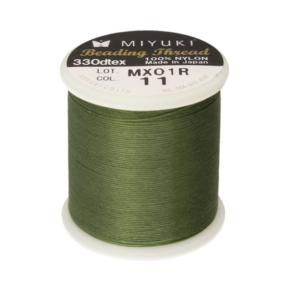 Miyuki Beading Thread – Pre-Waxed Nylon String for Stringing Projects, 50 Meter/55 Yard Spool, Green Color, .2mm Diameter, Made in Japan