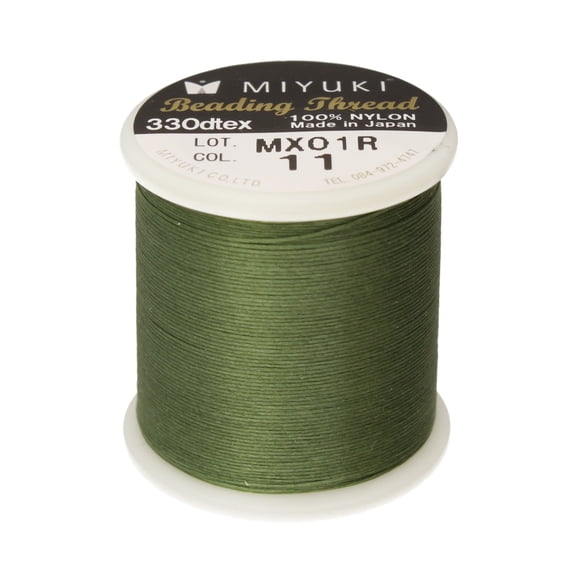 Miyuki Beading Thread – Pre-Waxed Nylon String for Stringing Projects, 50 Meter/55 Yard Spool, Green Color, .2mm Diameter, Made in Japan