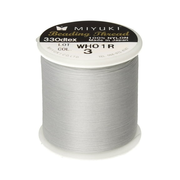 Miyuki Beading Thread – Pre-Waxed Nylon String for Stringing Projects, 50 Meter/55 Yard Spool, Silver Color, .2mm Diameter, Made in Japan