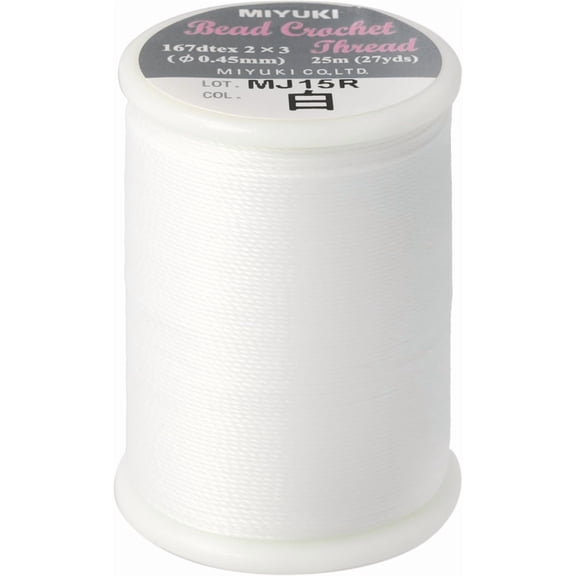 Miyuki Beading Crochet Thread – White, Size #8 (0.45 mm), 25 Meters (27 Yards), Approx. 167dtex 2 x 3