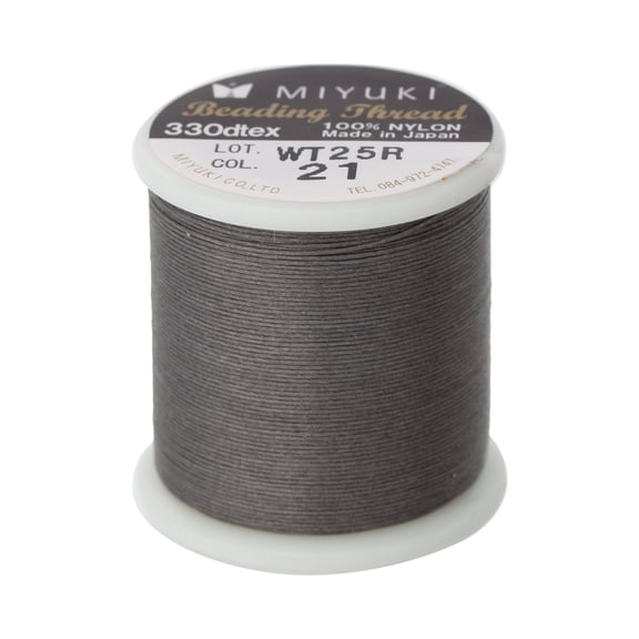 Miyuki Beading Thread – Pre-Waxed Nylon String for Stringing Projects, 50 Meter/55 Yard Spool, Grey Color, .2mm Diameter, Made in Japan