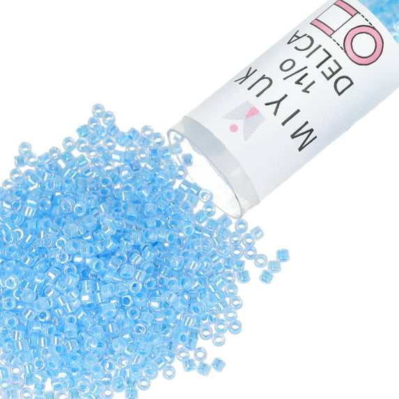 Miyuki Delica Seed Beads – Size 11/0 (1.6 mm), DB0076, Lined Light Blue AB, 7.2 g, Approx. 1440 Beads