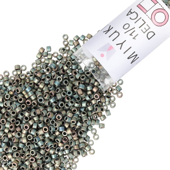 Miyuki Delica Seed Beads – Size 11/0 (1.6 mm), DB0324, Matte Metallic Green Iris, 7.2 g, Approx. 1440 Beads