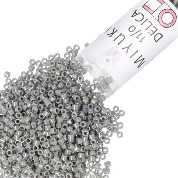 Miyuki Delica Seed Beads – Size 11/0 (1.6 mm, DB0168, Opaque Gray AB, 7.2 g, Approx. 1440 Beads