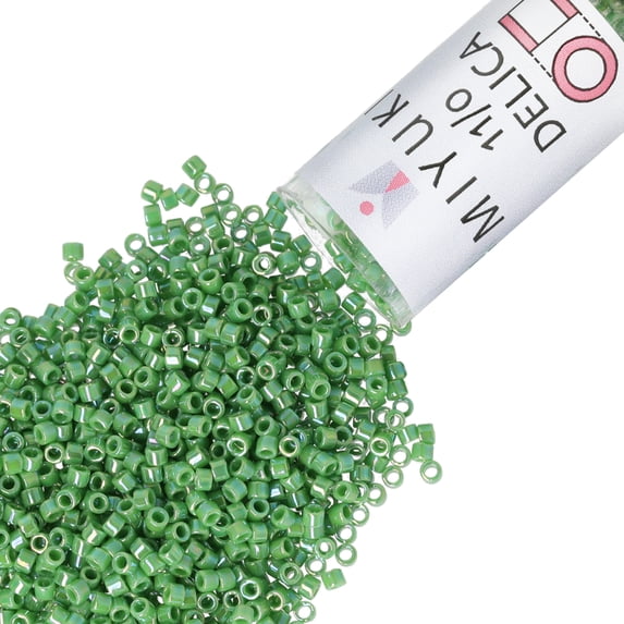 Miyuki Delica Seed Beads – Size 11/0 (1.6 mm), DB0163, Opaque Green AB, 7.2 g, Approx. 1440 Beads