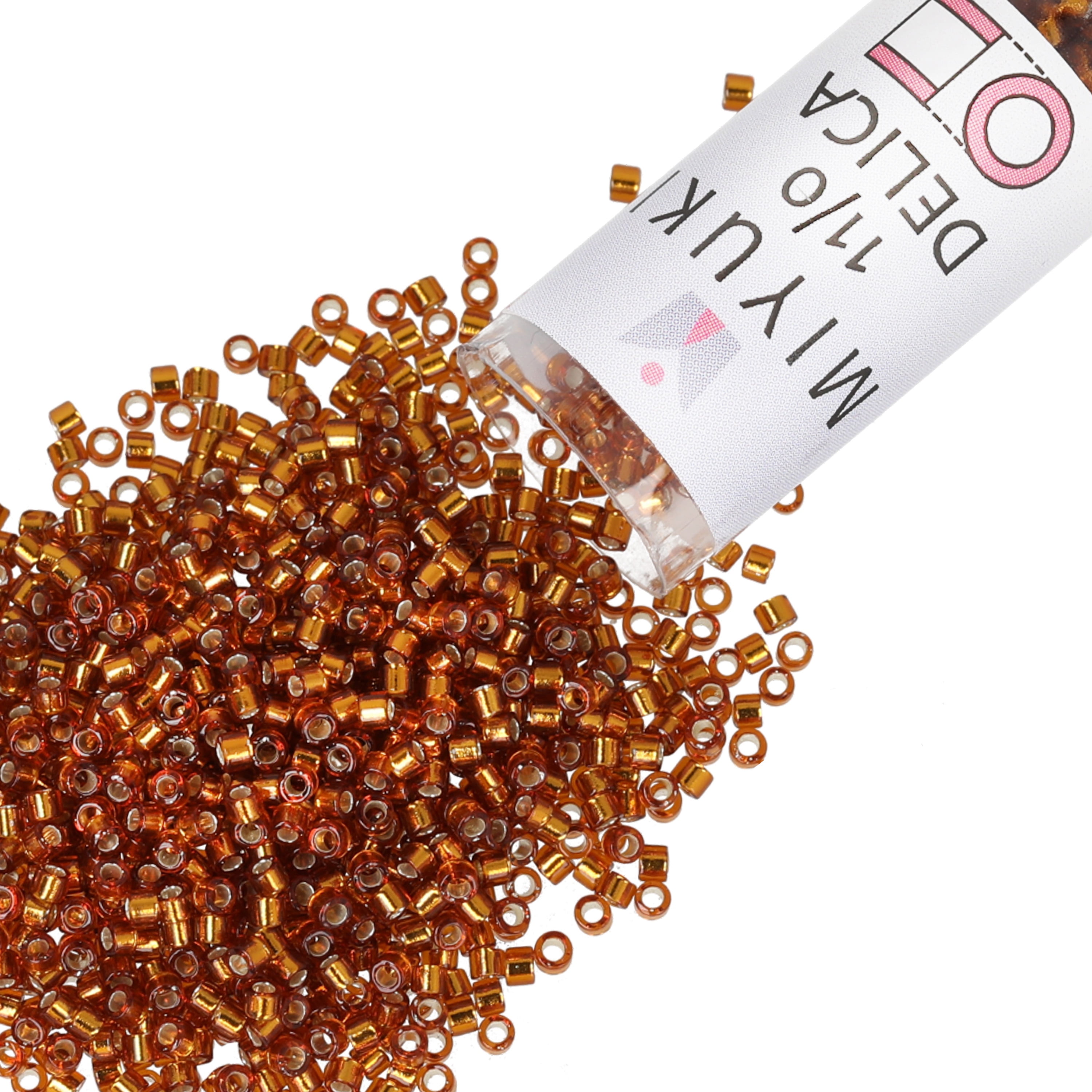 Miyuki Delica Seed Beads – Size 11/0 (1.6 mm), DB0144, Silver-Lined Amber, 7.2 g, Approx. 1440 Beads