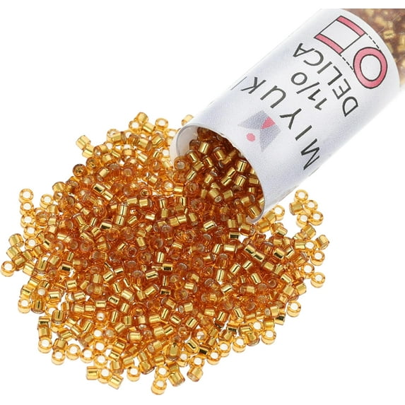 Miyuki Delica Seed Beads – Size 11/0 (1.6 mm), DB1201, Silver-Lined Marigold, 7.2 g, Approx. 1440 Beads