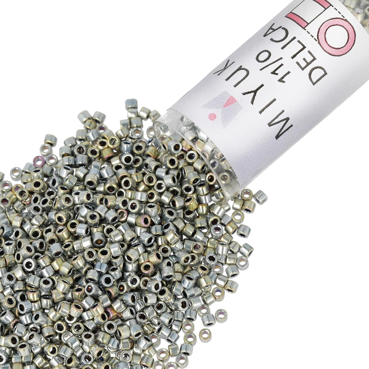 Miyuki Delica Seed Beads – Size 11/0 (1.6 mm), DB0546, Palladium Silver Gold Iris, 7.2 g, Approx. 1440 Beads