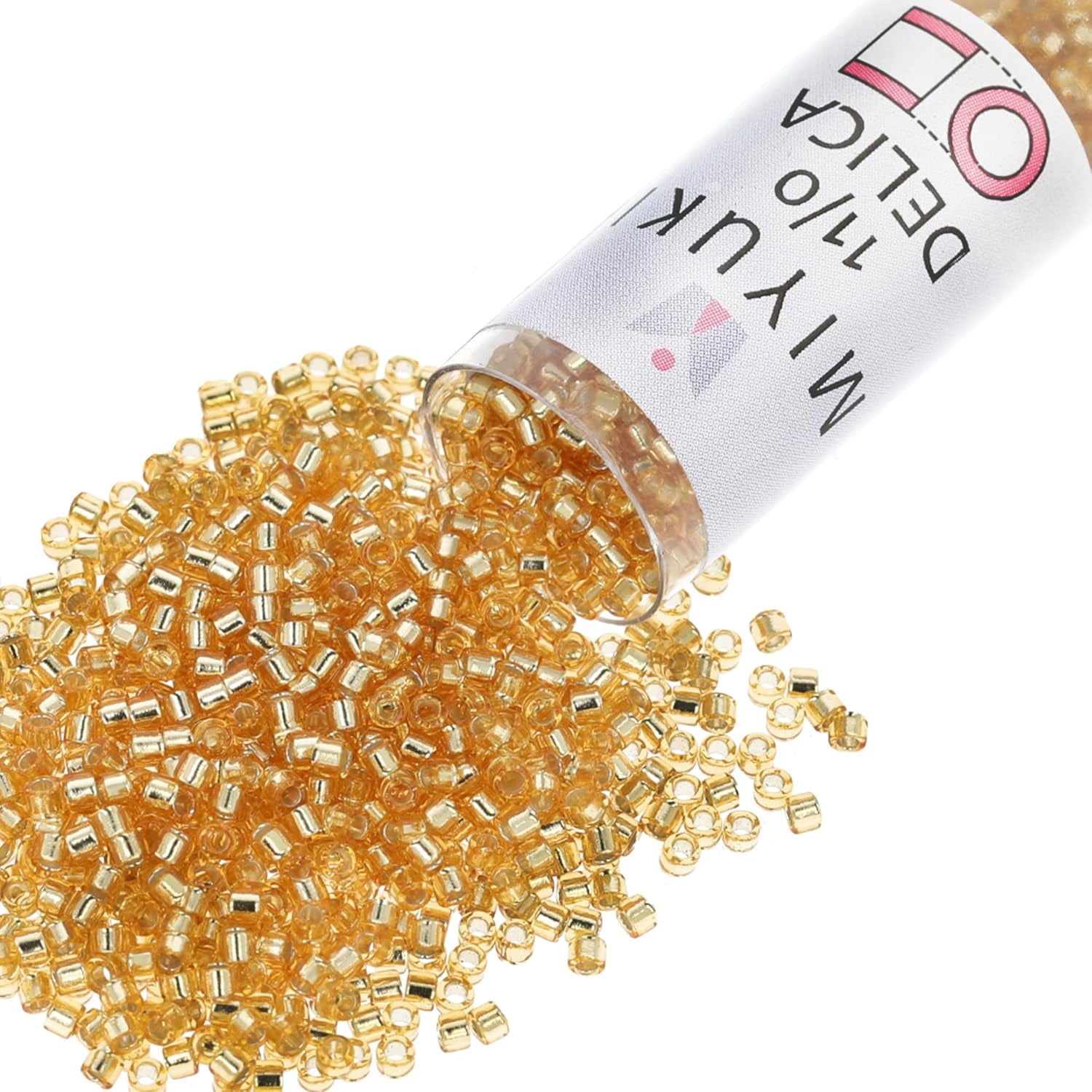 Miyuki Delica Seed Beads – Size 11/0 (1.6 mm), DB0042, Silver-Lined Gold, 7.2 g, Approx. 1440 Beads